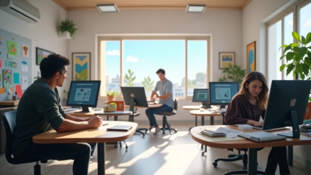 Estudio profesional de animación con mesas de trabajo, tabletas digitales y referencias visuales