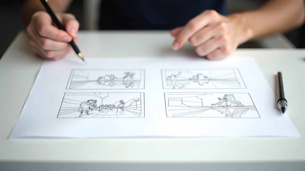 Comparación visual lado a lado de una secuencia de storyboard con y sin anotaciones de efectos especiales
