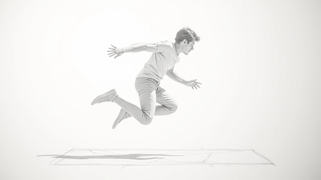 Drawing with visible action lines showing dynamic pose of jumping figure
